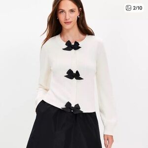 LOFT Cream Cardigan with Black Bow Details
